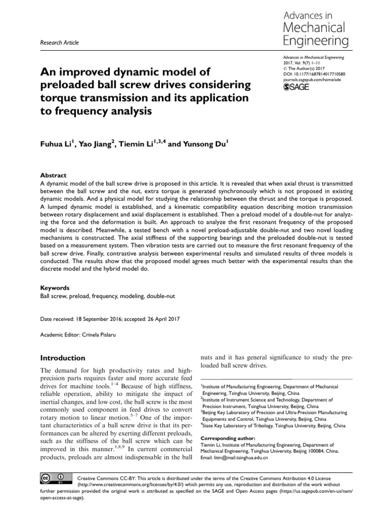 An Improved Dynamic Model of Preloaded Ball Screw PDF Force