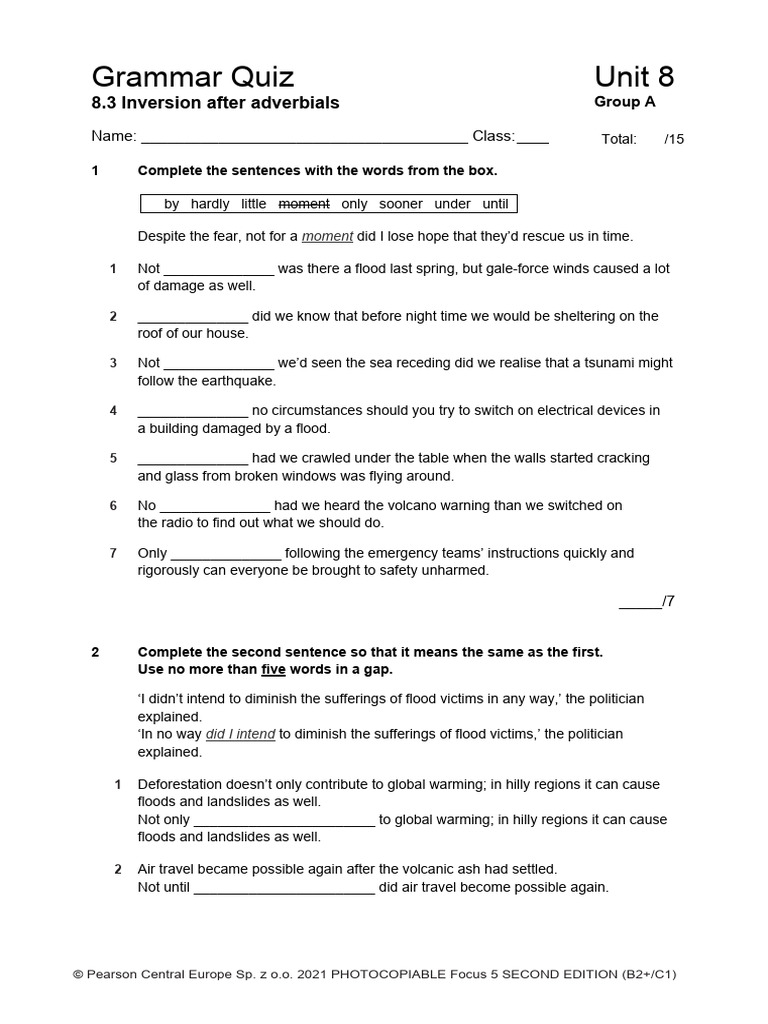 Focus 5 Unit 8 Grammar Quiz | PDF | Flood | Earth Sciences