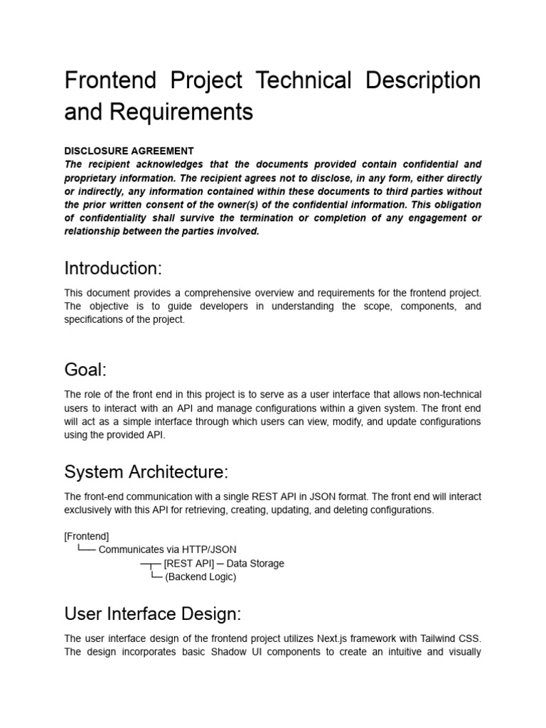 Frontend Project Technical Description and Requirements | PDF ...