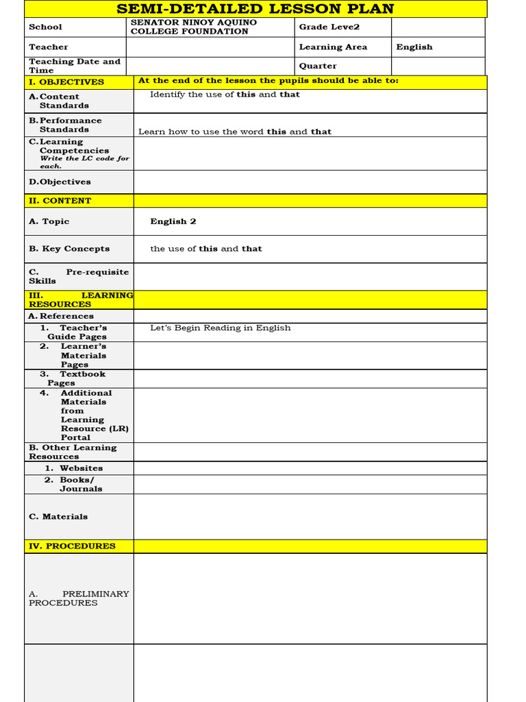 English Lesson Plan: This and That Usage | PDF | Language Arts ...