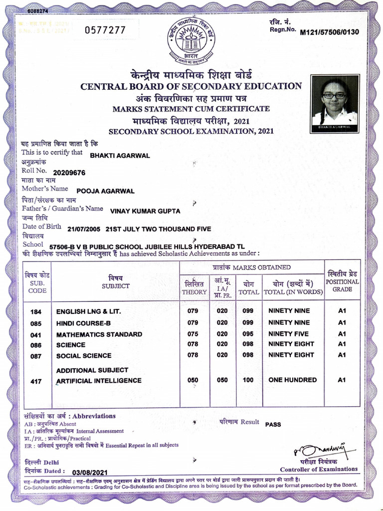 Cbse 10th Marksheet No