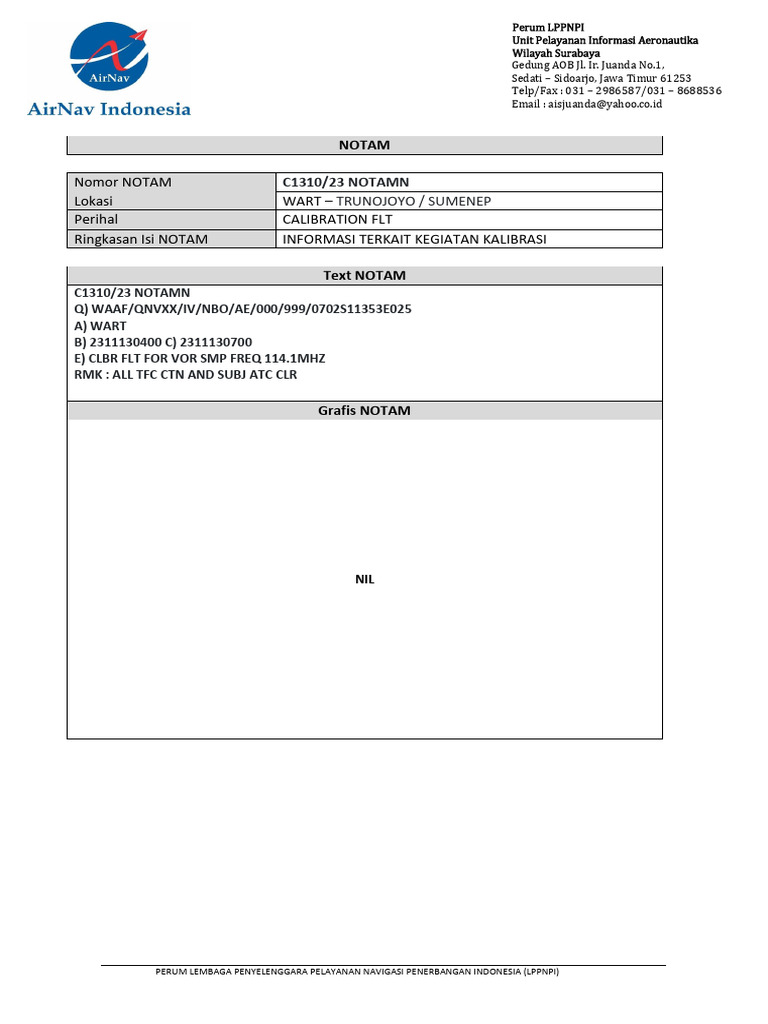 NOTAM: Calibration Flight Notice | PDF