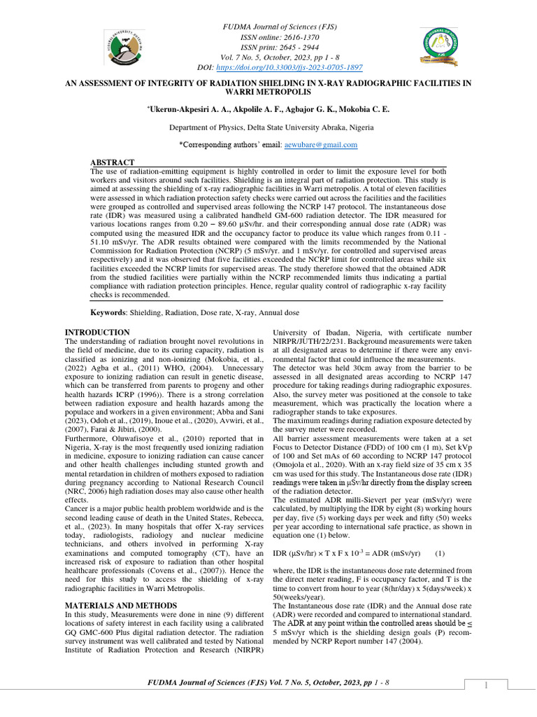 An Assessment of Integrity of Radiation Shielding in XRay Radiographic