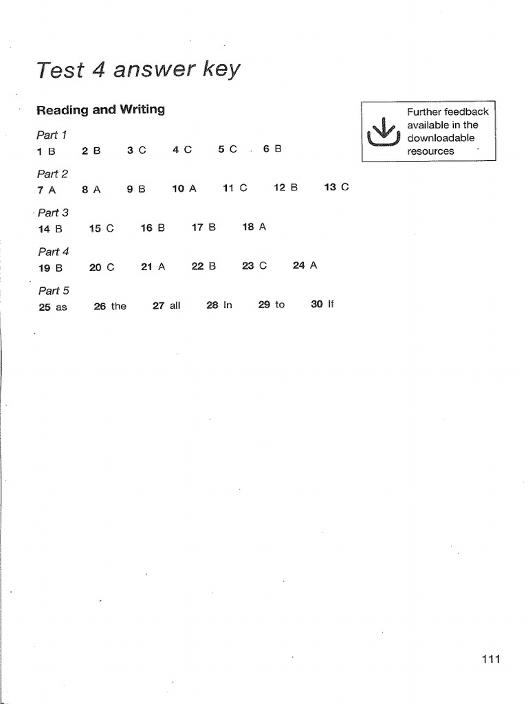 Key For Schools Answer Key Test 4 | PDF