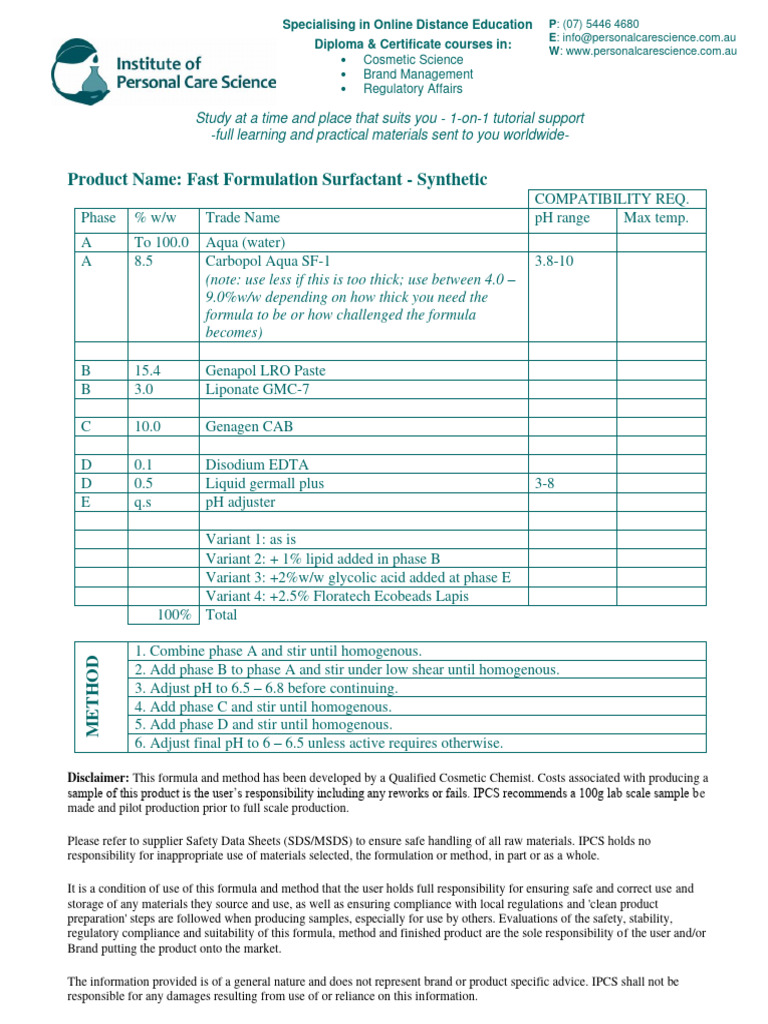 Fast Formulation Surfactant Guide | PDF | Chemistry