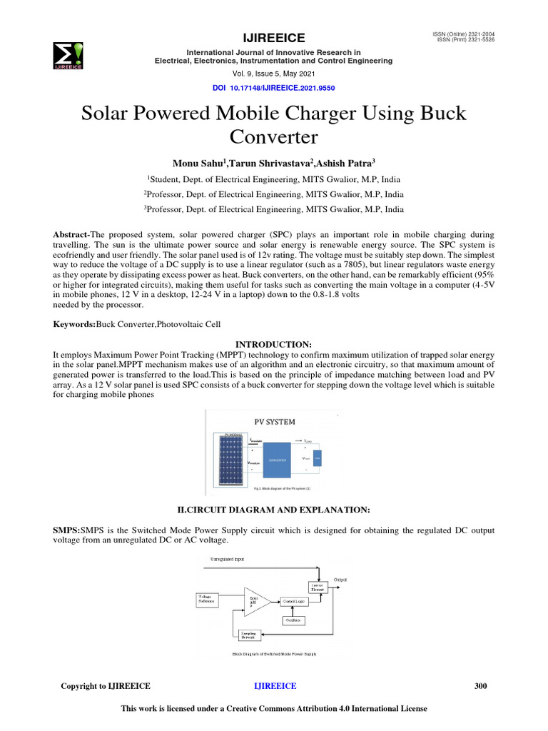Solar Powered Mobile Charger Using Buck Converter Download Free PDF