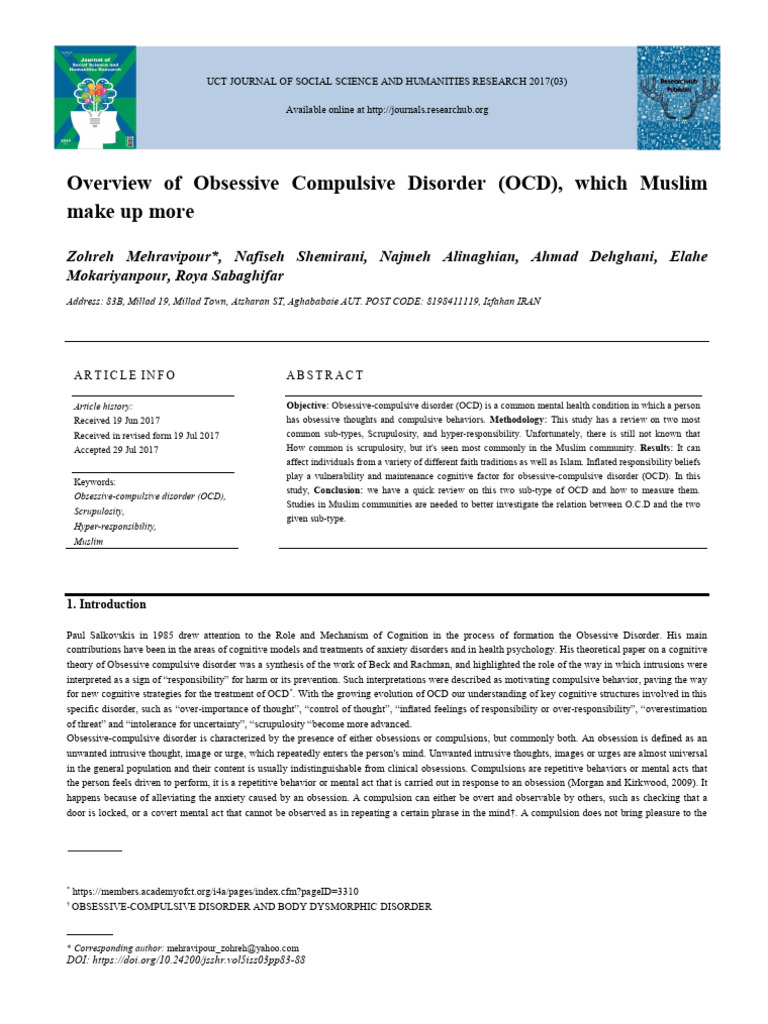 Overview Of Obsessive Compulsive Disorder Ocd Pdf Obsessive