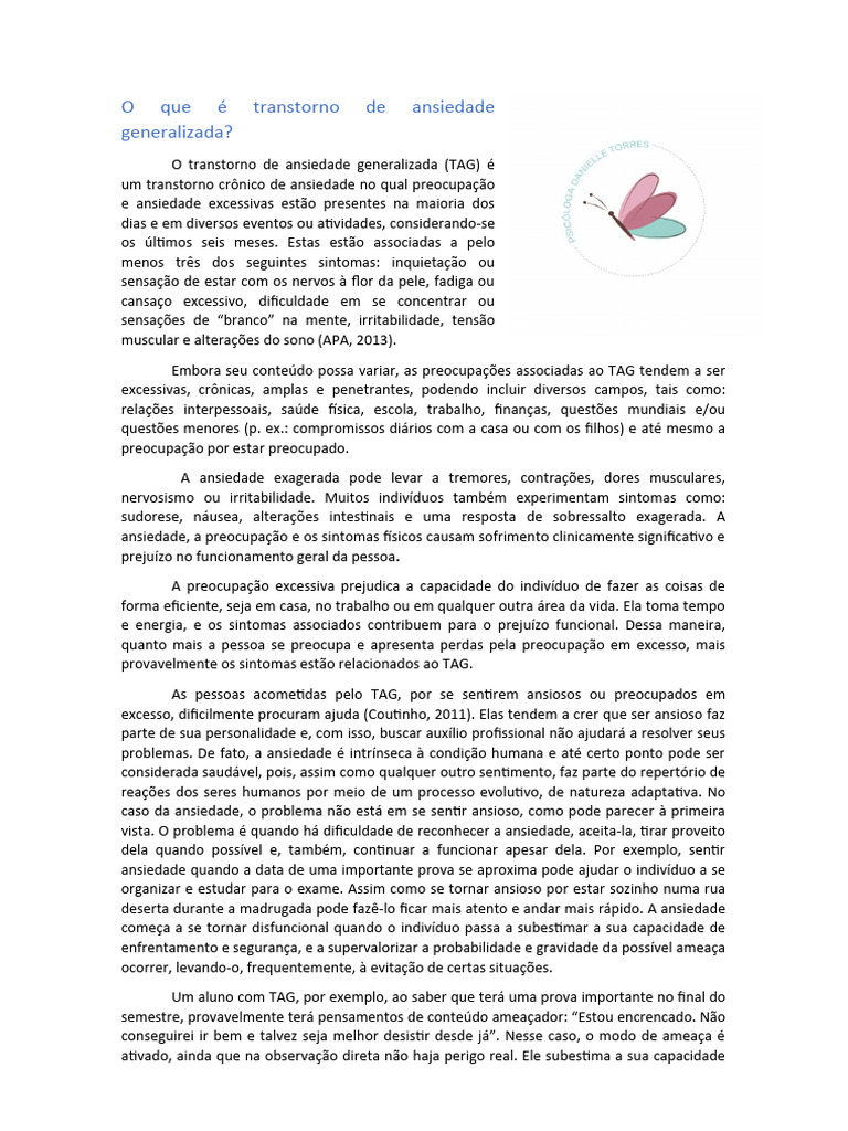 Entenda o Transtorno de Ansiedade Generalizada | PDF | Ansiedade ...