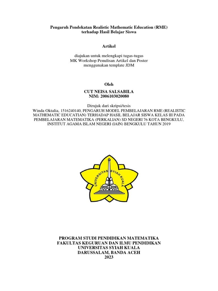 RME Approach Impact on Student Learning | PDF | Cognition | Observation