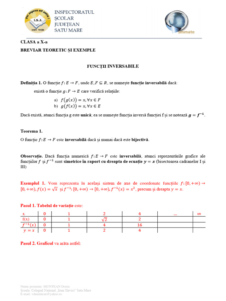Functii Inversabile - Cls - X - Breviar Teoreticfisa de Lucru | PDF