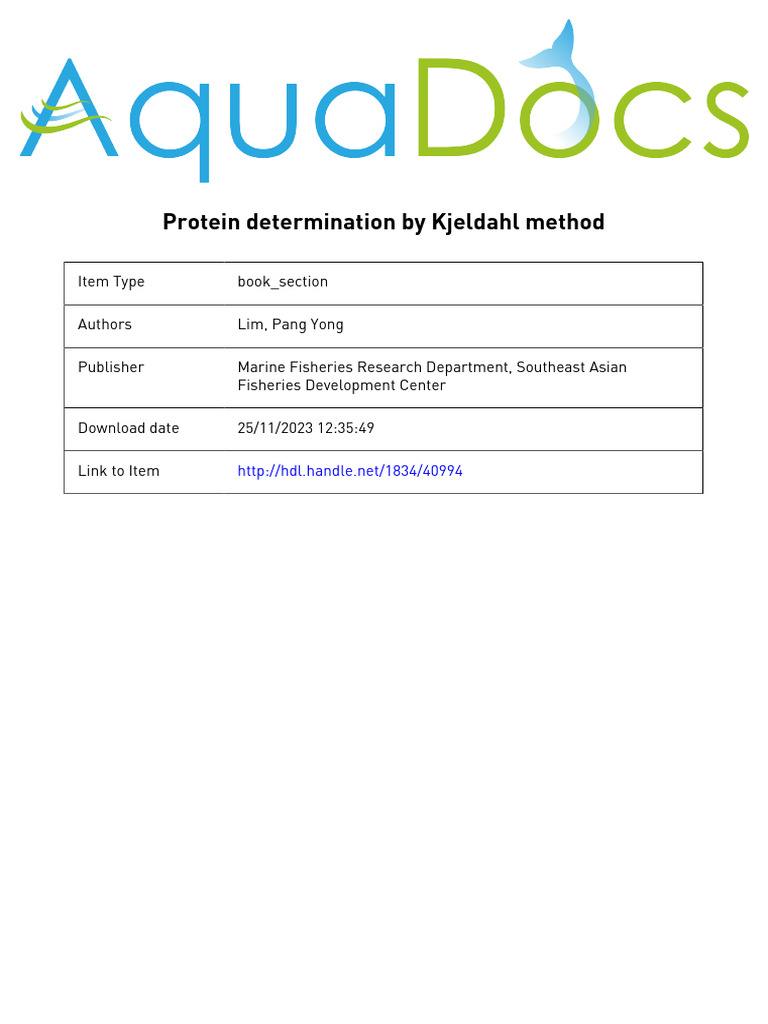 Protein Determination by Kjeldahl Method PDF Ammonium Chemical Substances