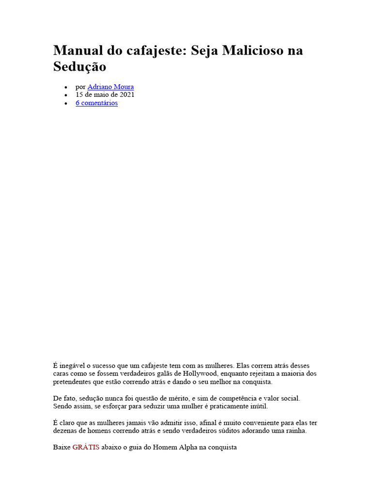 Manual do Cafajeste: Segredos da Sedução | PDF | Liberdade | Prazer