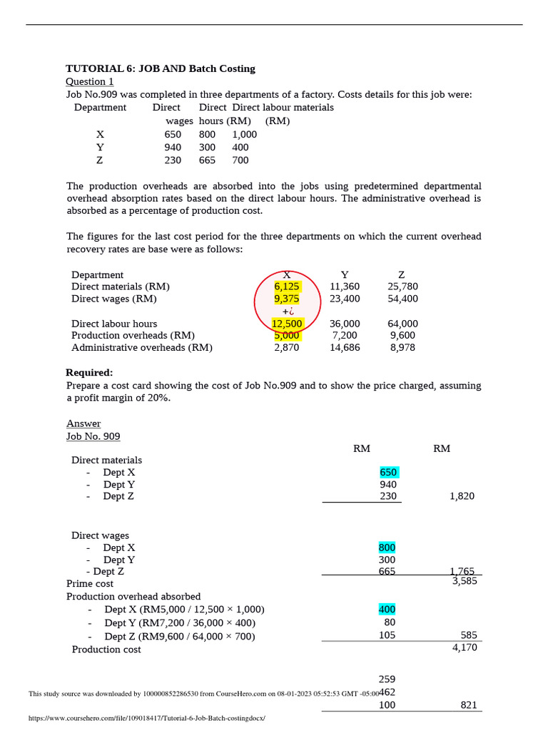 Job and Batch Costing Analysis | PDF | Cost Of Goods Sold | Cost