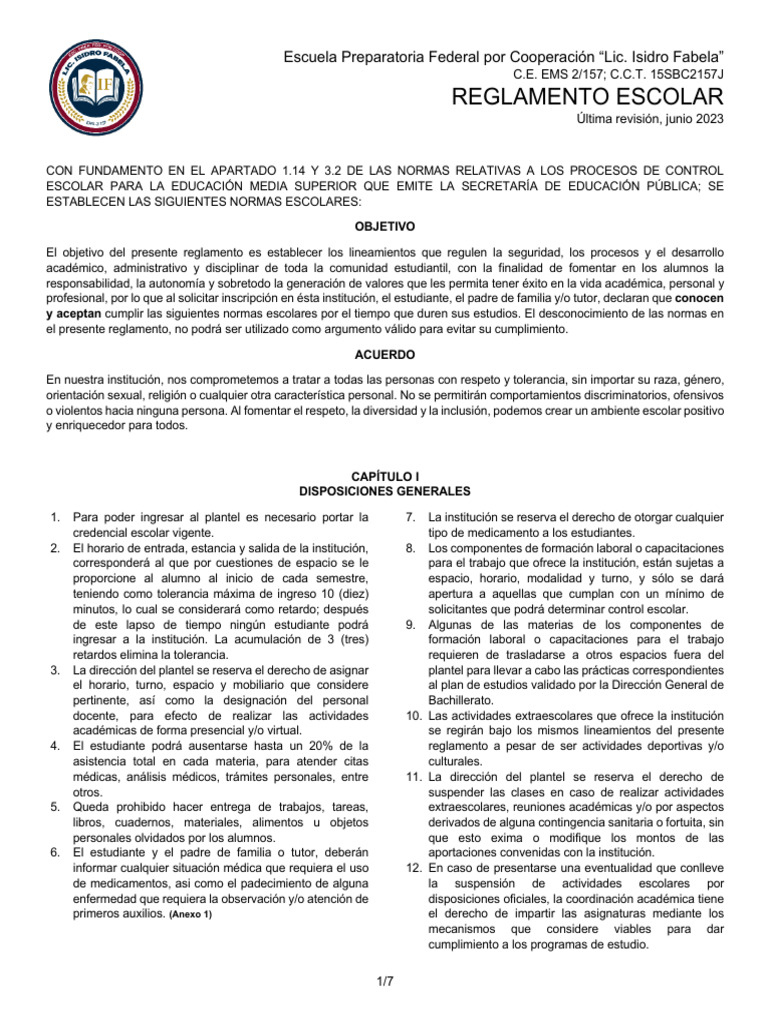 Reglamento Escolar de la Preparatoria Fabela | PDF | Evaluación ...