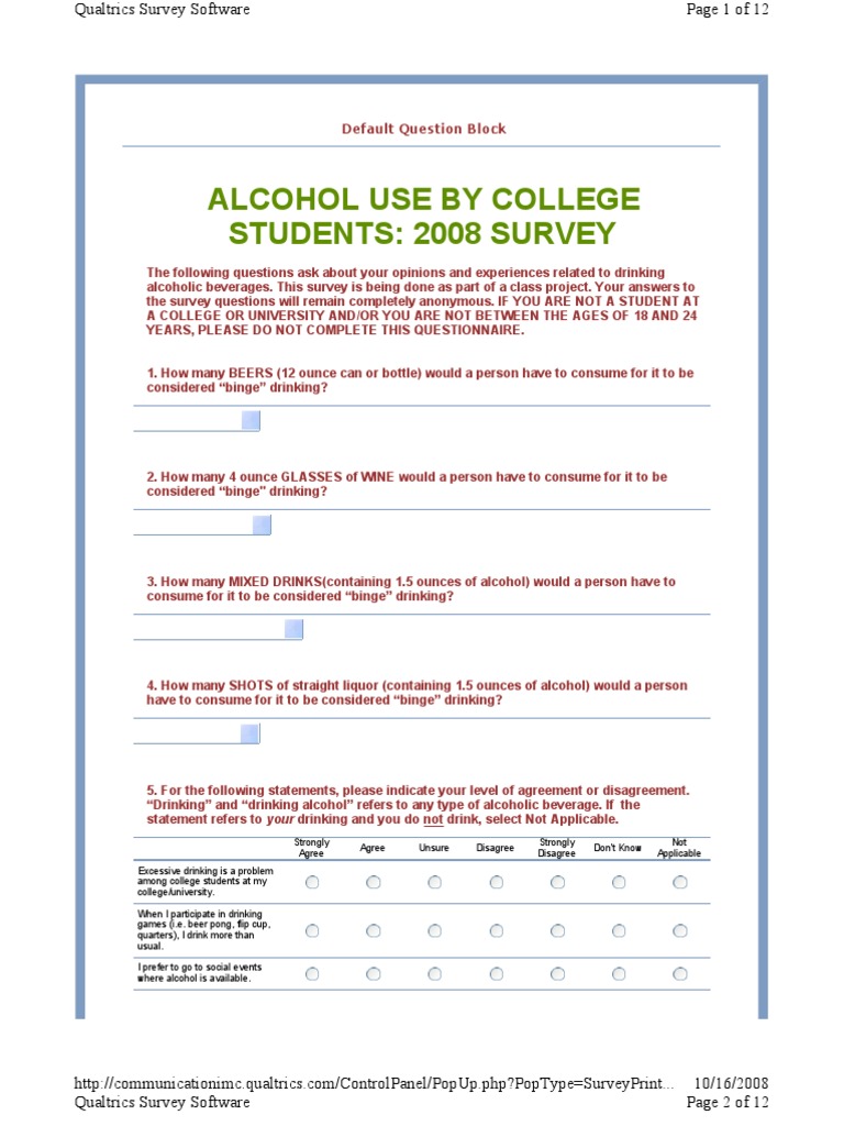 Binge Drinking Questionnaire Alcoholic Drinks Drink