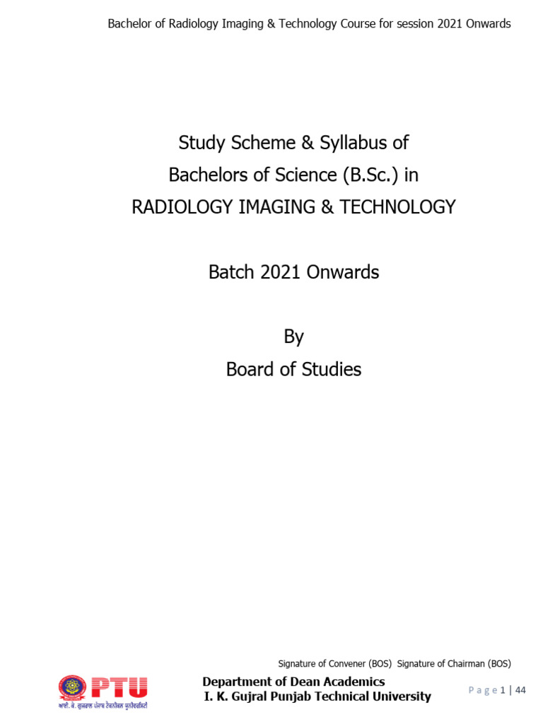 B SC Radiology Imaging Technology Upto 5th Sem Batch 2021 PDF