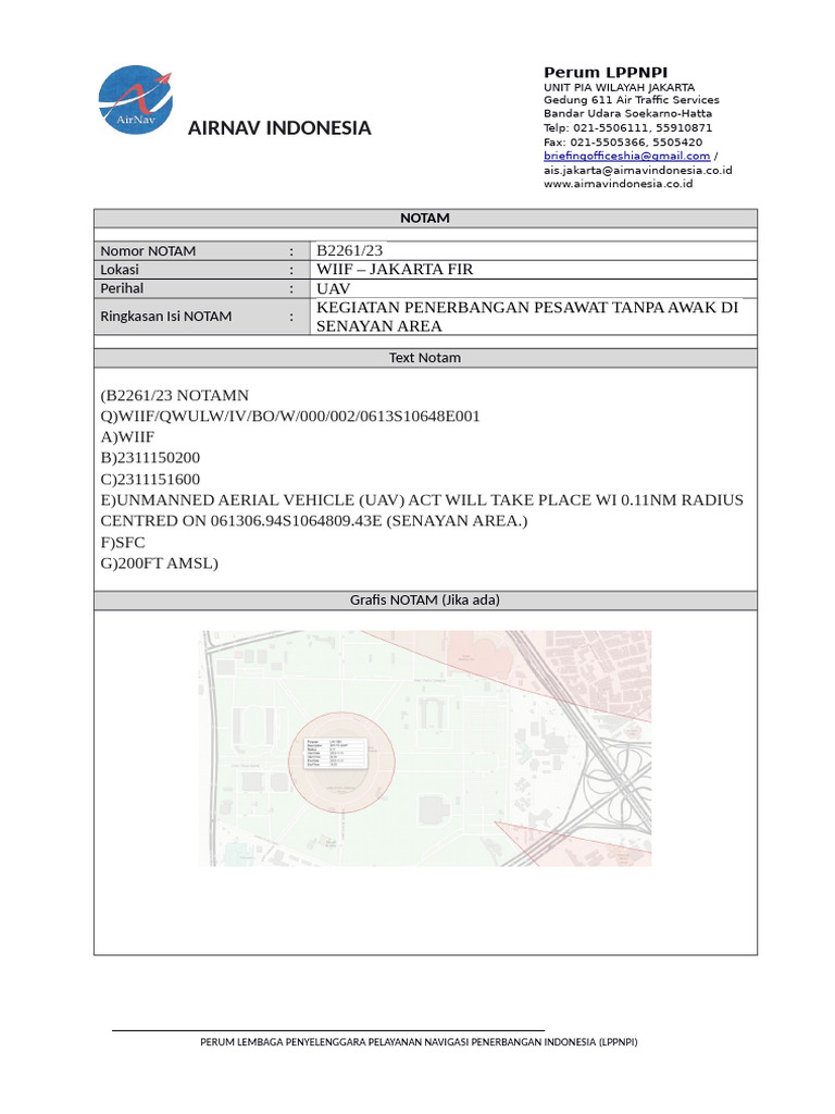 NOTAM B2261/23: UAV di Senayan | PDF