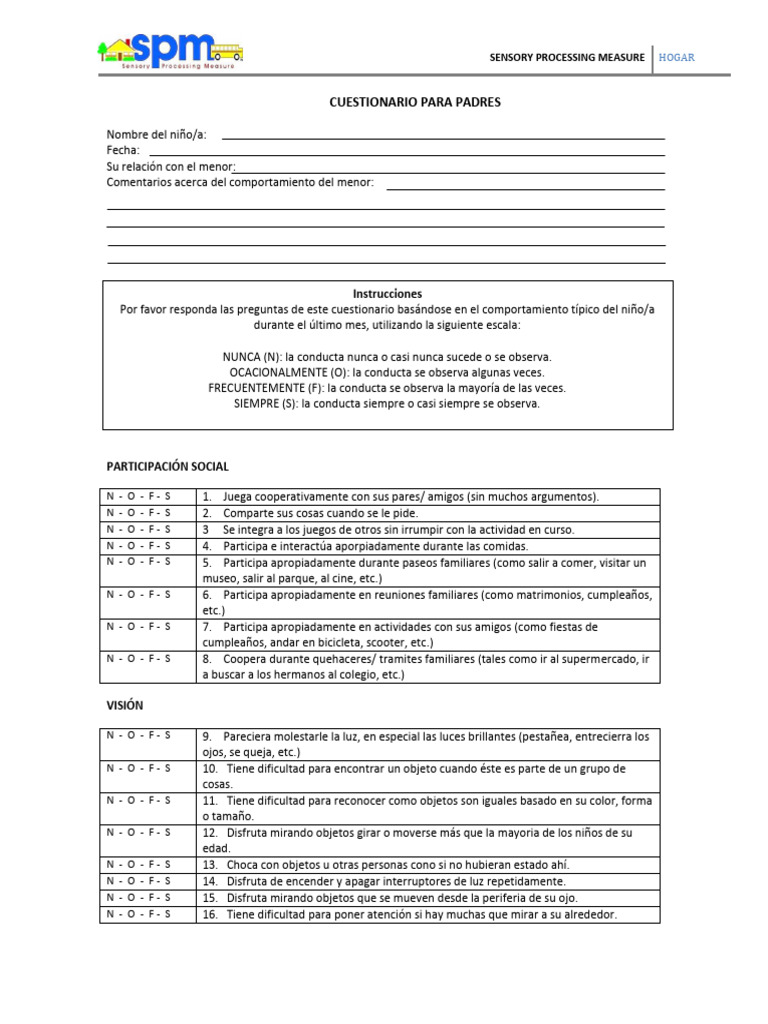 SPM 2 a 5 Años Hogar | PDF