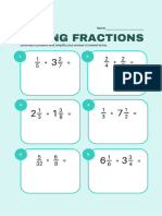 Adding and Subtracting Fractions Math Printable Worksheet Blue  