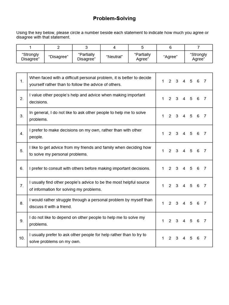 problem solving skills scale pdf