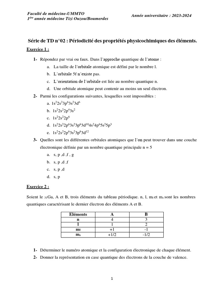 Cases quantiques et configurations électroniques | PDF | Orbitale ...