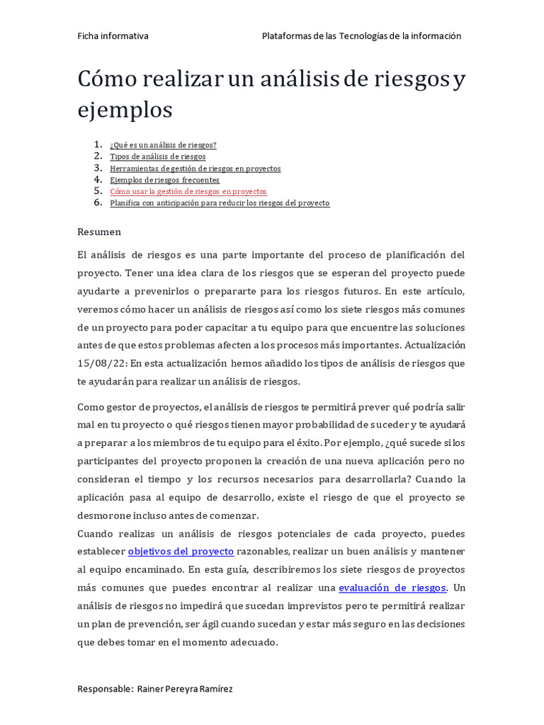 Cómo realizar un análisis de riesgos y ejemplos | PDF | Análisis FODA ...
