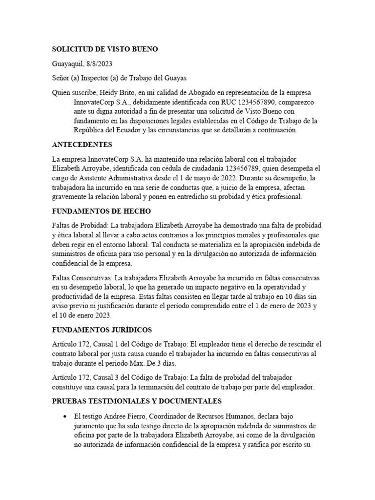 Solicitud de Visto Bueno | Descargar gratis PDF | Justicia | Crimen y
