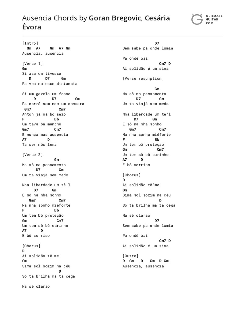 Ausencia chords by goran bregovictabs at ultimate guitar archive pdf