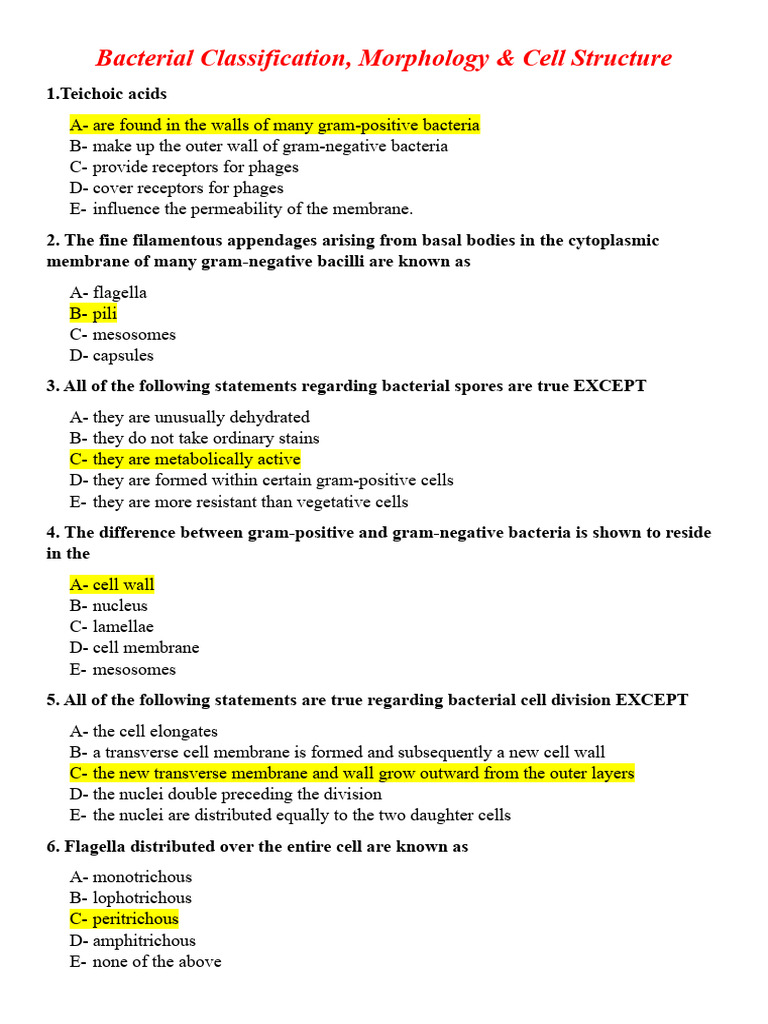 Micro MCQs PDF Antibody Bacteria