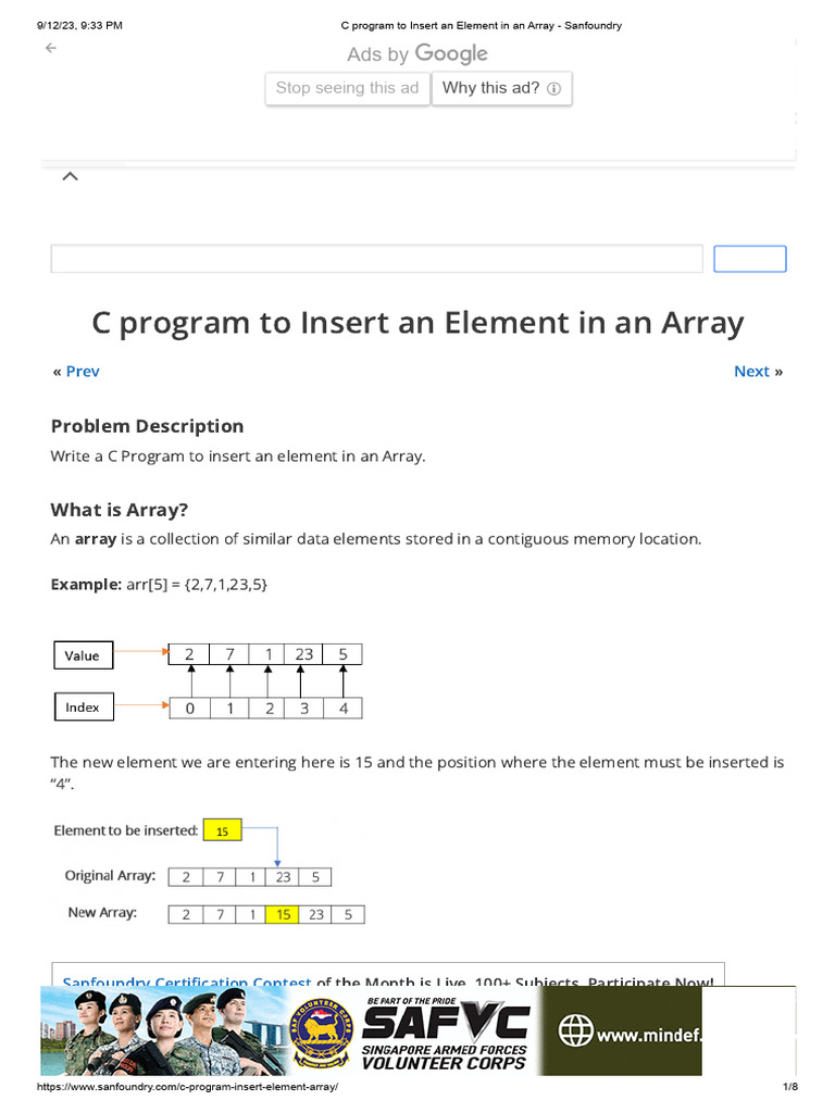 C program to insert an element in an array sanfoundry pdf