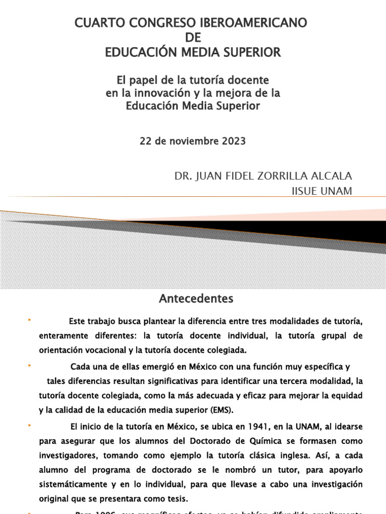 Juan Fidel Zorrilla Alcalá, 2023, El Papel de La Tutoría Docente en La