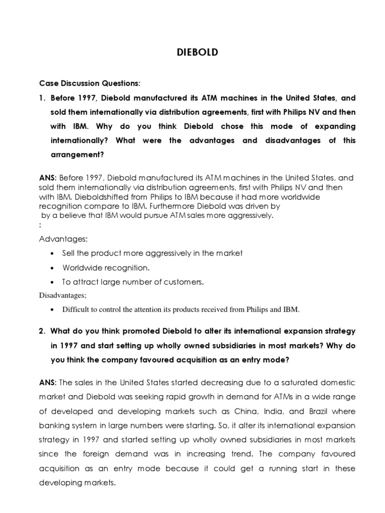 Diebold PDF Strategic Management Mergers And Acquisitions