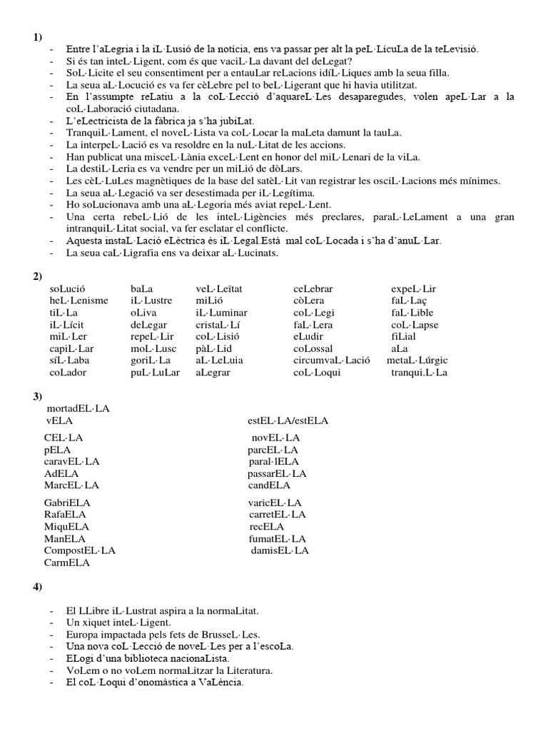 Solucionari de La Pràctica de Les Consonants Laterals PDF