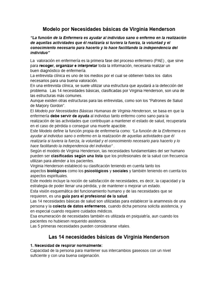 Modelo Por Necesidades Básicas de Virginia