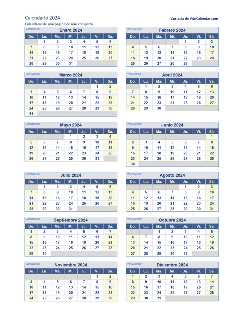 Calendario 2024 Editable en Excel | PDF