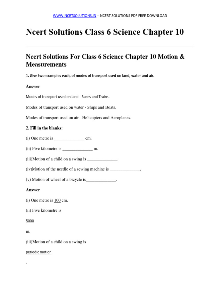 Ncert Solutions Class 6 Science Chapter 10 PDF Length Measurement