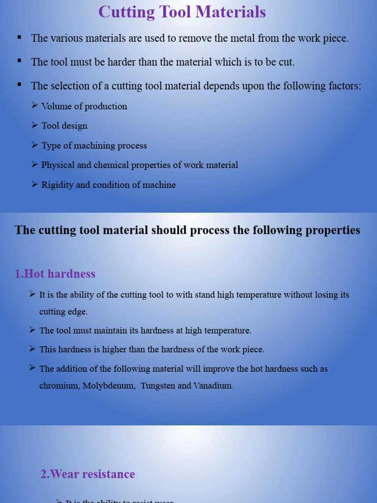 Cutting Tool Materials PDF Wear Steel