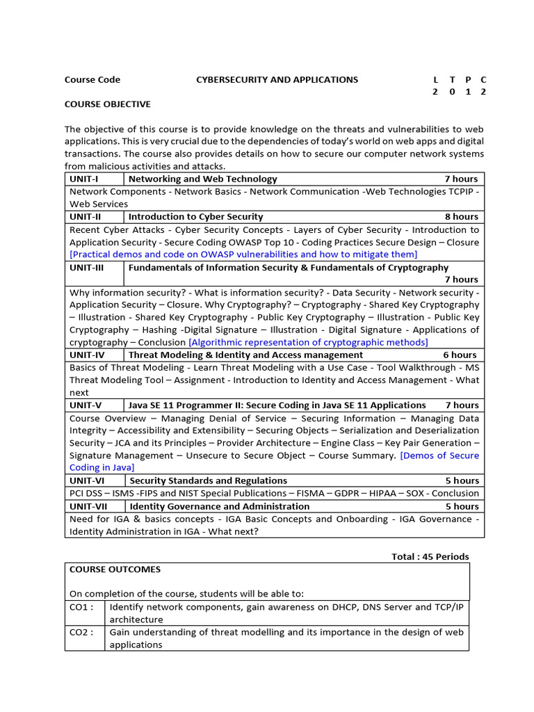 Cybersecurity Applications Course Overview | PDF | Security | Computer ...