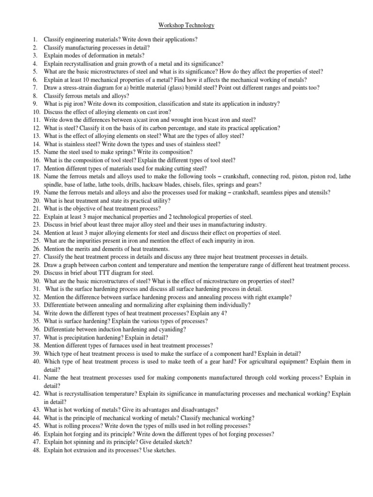 Key Questions in Workshop Technology | PDF | Heat Treating | Welding