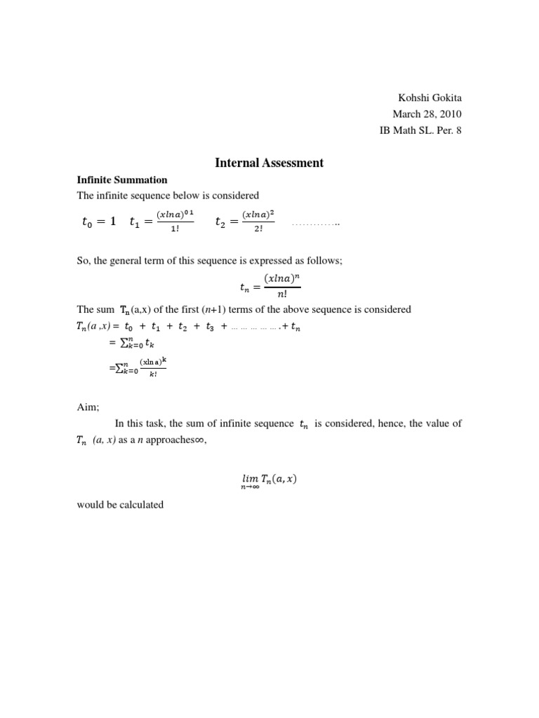 Infinite Summation in IB Math SL | PDF