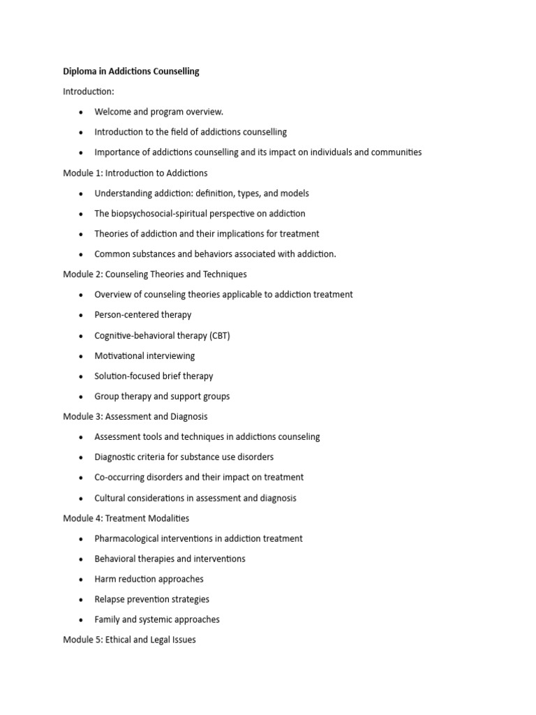 Diploma in Addictions Counselling Overview | PDF | Psychotherapy | Drug ...
