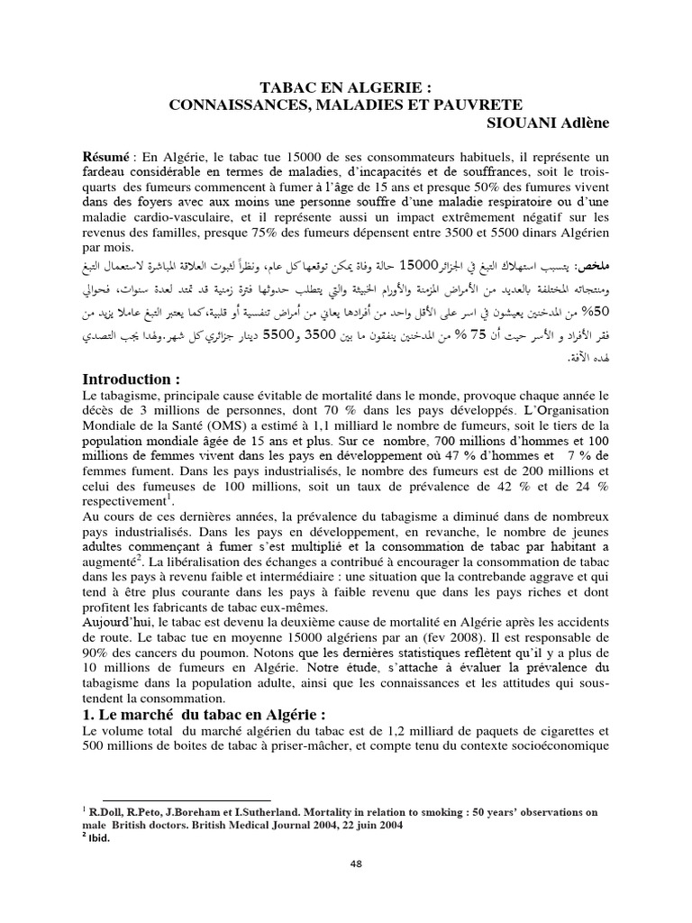 Impact du tabac en Algérie | PDF | Sevrage tabagique | Cigarette