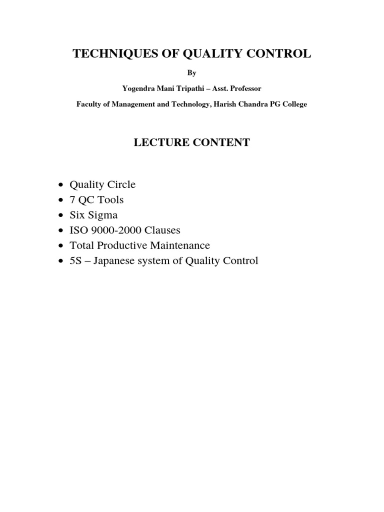 Techniques of Quality Control | PDF | Quality Management System | Iso 9000