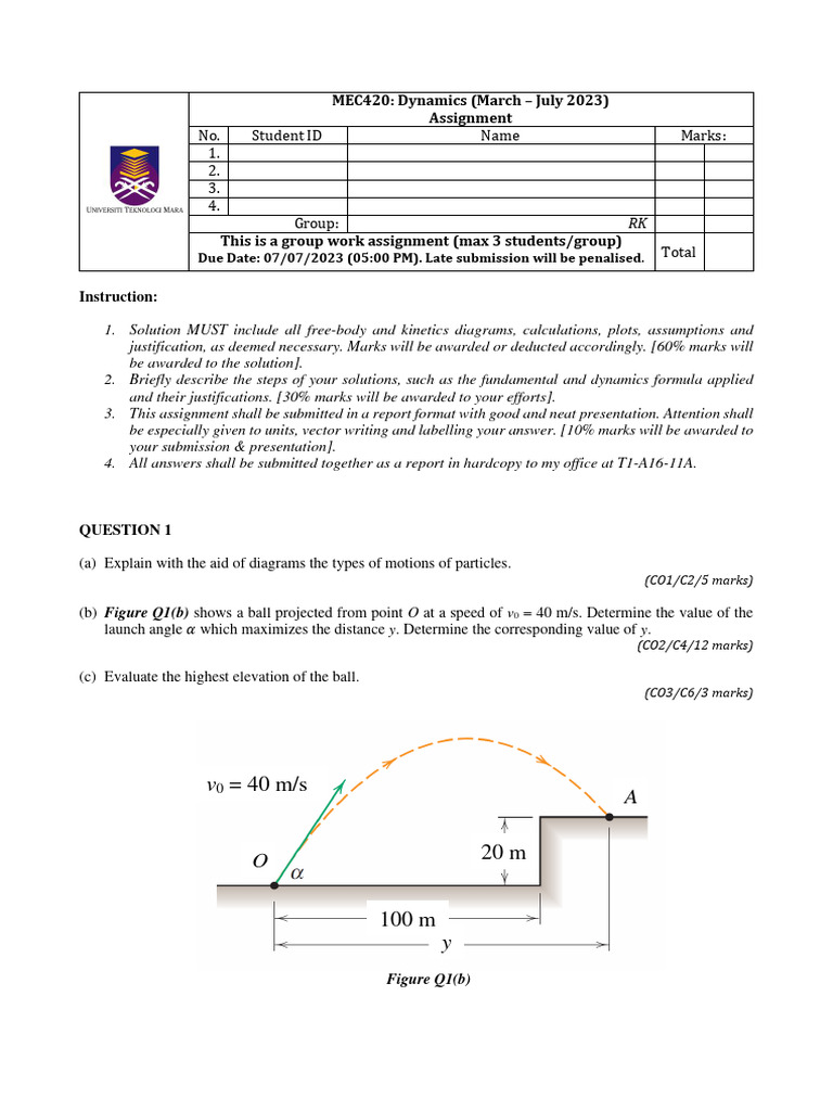 MEC420 - Assignment - 1 - March-July2023 FV (Amended) | PDF ...