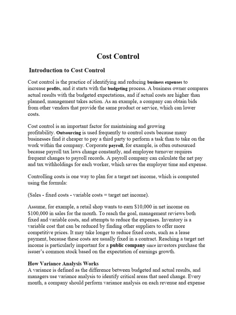 Objectives of Cost Control Explained | PDF | Cost | Cost Accounting
