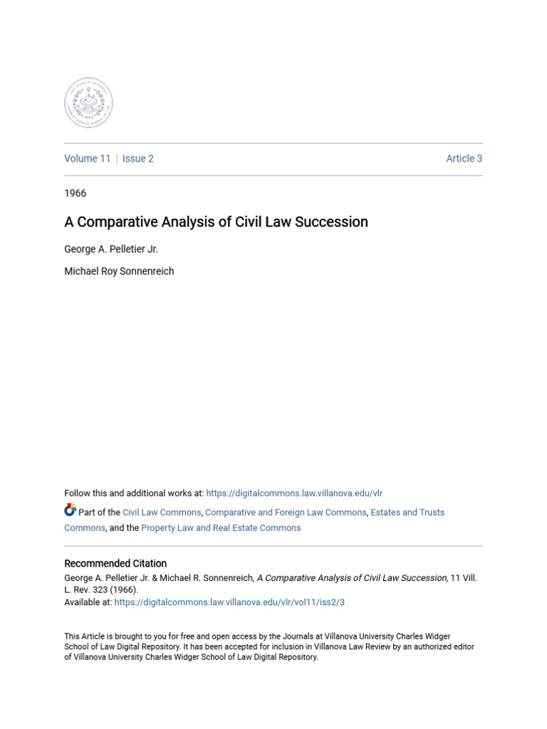 A Comparative Analysis of Civil Law Succession | PDF | Intestacy ...
