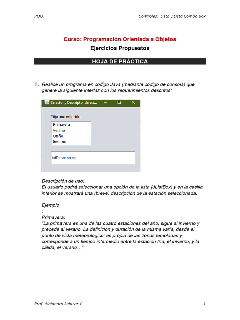 Ejercicios de POO en Java: Listas y Combos | PDF