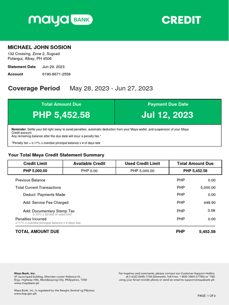 MayaCredit SoA 2023JUN | PDF | Credit Card | Fee