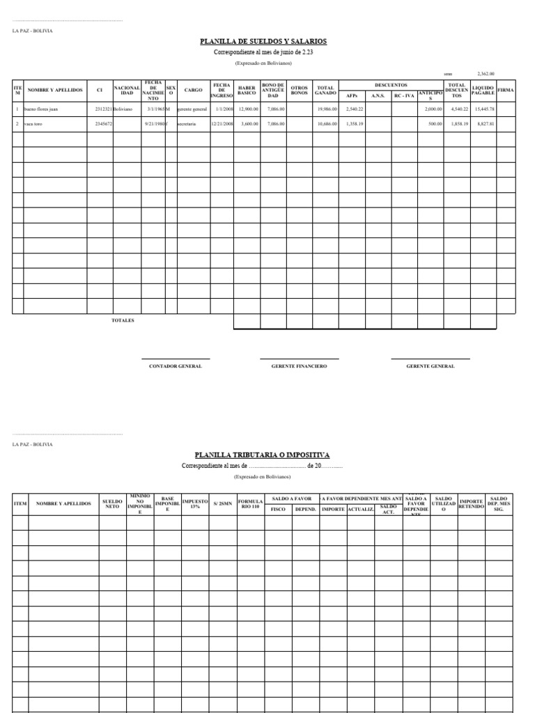 Oficial-Formulasformato de Planilla de Sueldos y Salarios | PDF