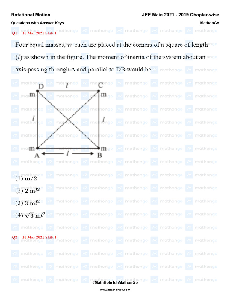 Rotational Motion Jee Main 2021 2019 Chapter Wise Pdf Bus Transport